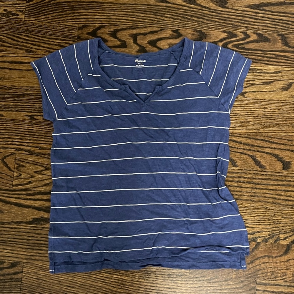 madewell blue and white striped shirt